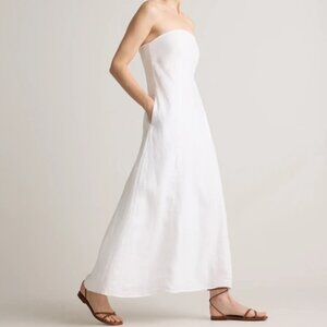 Quince 100% European Linen White Strapless Maxi Dress | Size M